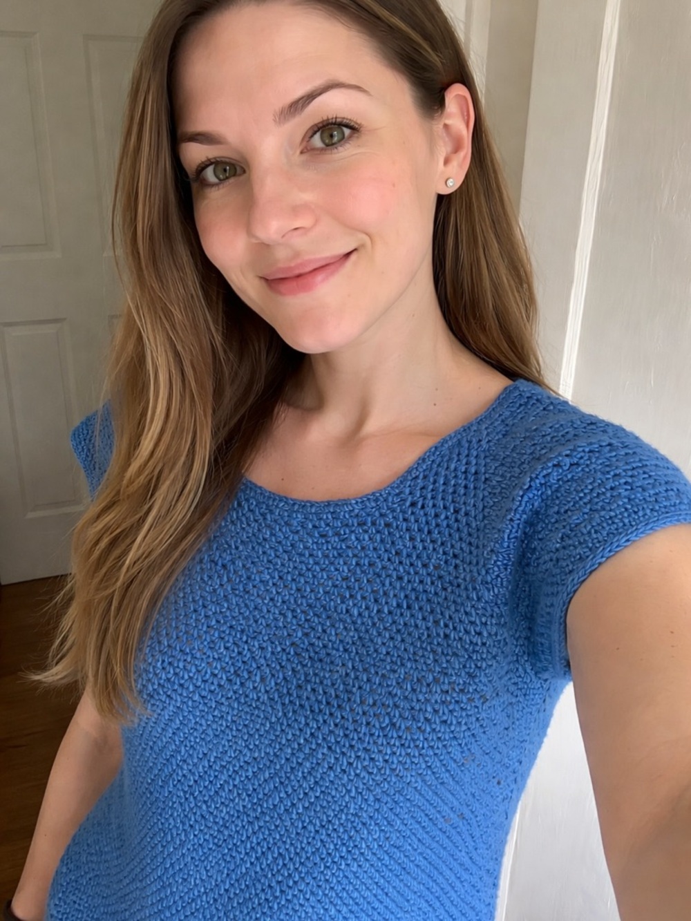 Women's Blue Scoop Neck Knit Sweater Top